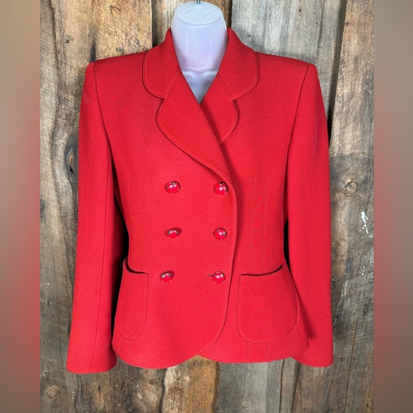 Emanuel Ungaro Red Wool/Silk Double Fitted Blazer - Size 4 - Picture 1 of 13